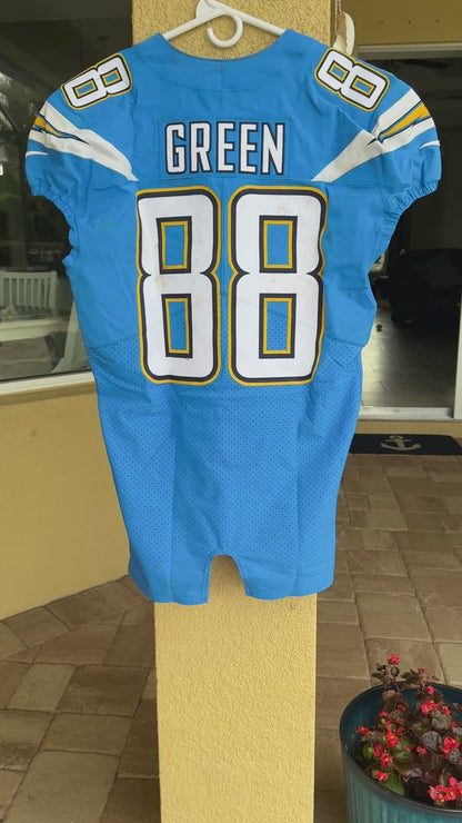 Virgil Green GAME-WORN💪10/21/18 PHOTO MATCHED📸Los Angeles Chargers NFL Jersey🎽vs. Titans London Game inc. PSA COA
