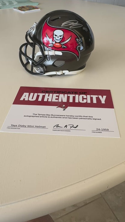 Yaya Diaby💪Hand-Signed Tampa Bay Buccaneers🏴‍☠️ Riddell Mini Helmet Includes COA🏈