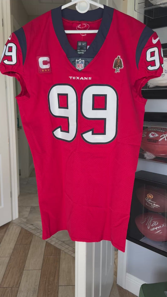 J.J. Watt 💯 TEAM ISSUED 💪 Houston Texans On-Field Nike NFL Jersey 👕 Also includes COA 🛡️ & Walter Payton NFL Man of the Year & Captain Patches