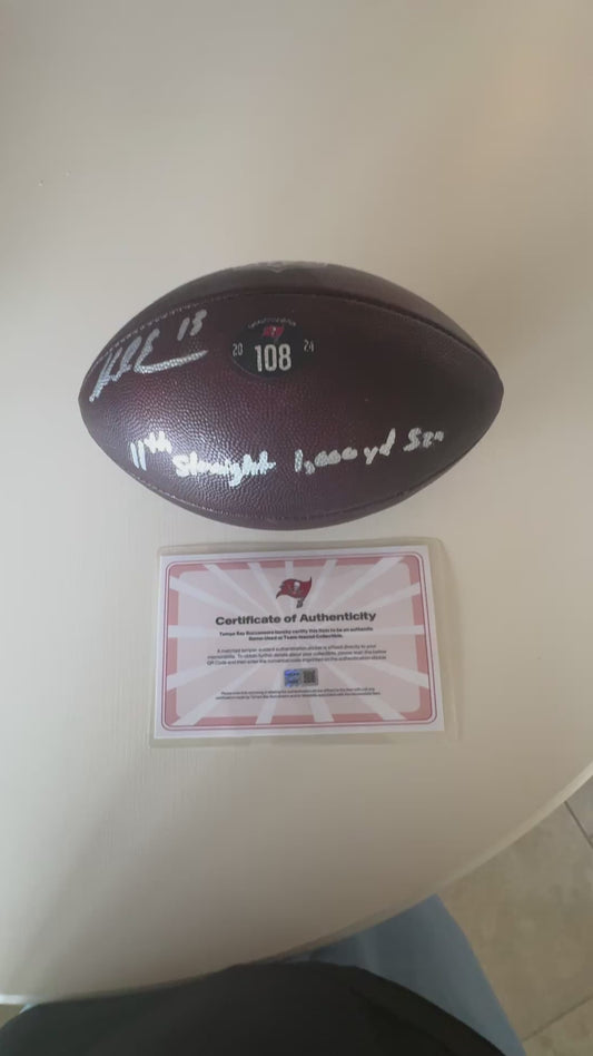 Mike Evans GAME USED 💪 Signed + Inscribed Football Tampa Bay Buccaneers 24-25 Season Inscribed “11th Straight 1,000 yd Szn”