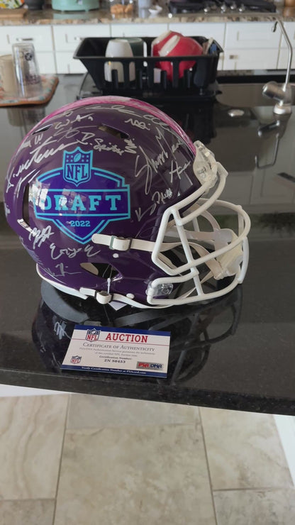 NFL Draft 2022 Helmet Signed by more than 30 players inc. Sauce Gardner, Chris Olave, Kyle Hamilton, Kenny Pickett, Travon Walker, Jameson Williams & more ✨ inc. PSA Authenticity🛡️