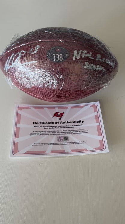 Mike Evans GAME USED Signed + Inscribed "NFL Record Season" Wilson Duke Ball Tampa Bay Buccaneers 24-25 Season Inc. Proof of Authenticity 🛡️