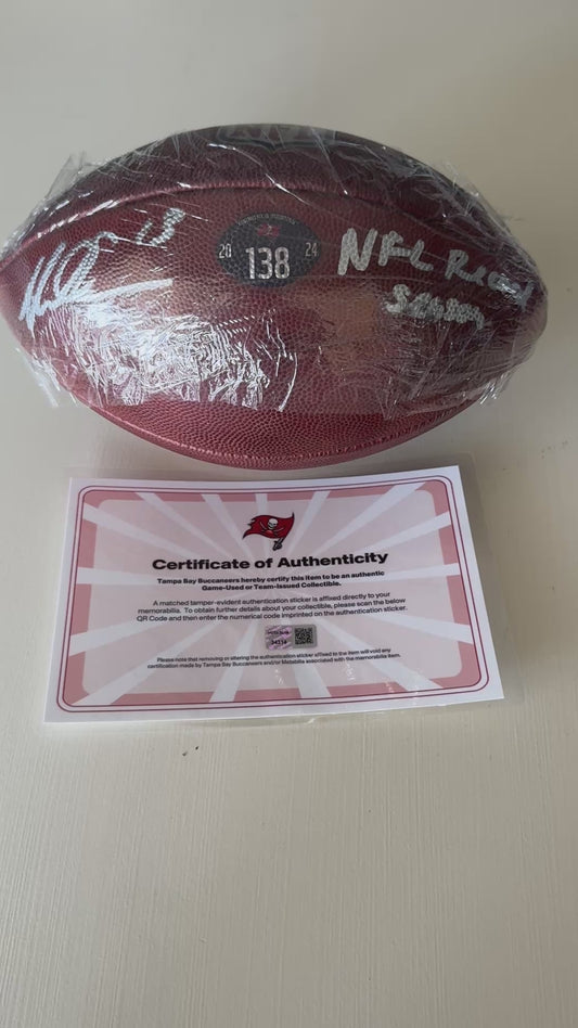 Mike Evans GAME USED Signed + Inscribed "NFL Record Season" Wilson Duke Ball Tampa Bay Buccaneers 24-25 Season Inc. Proof of Authenticity 🛡️