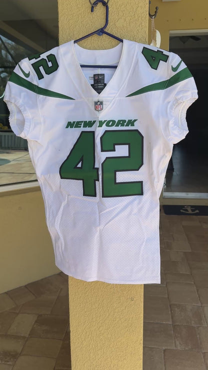 Thomas Hennessy GAME WORN 💪 10/24/21 PHOTO MATCHED 📸 New York Jets Nike NFL Jersey 👕vs. New England Patriots Includes PSA Authenticity🛡️