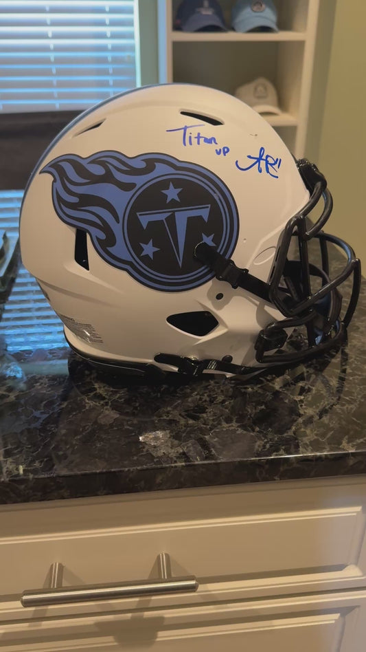 A J Brown Hand-Signed🖊️Tennessee Titans Full-Size Authentic On-Field Lunar Eclipse Alternate Speed Helmet Inscribed "Titan Up"💥