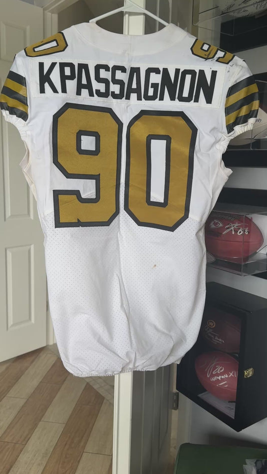 Tanoh Kpassagnon GAME WORN 💪 10/02/22 New Orleans Saints ⚜️ Nike NFL Jersey 🎽 vs. Minnesota Vikings - PSA Authenticated 🛡️