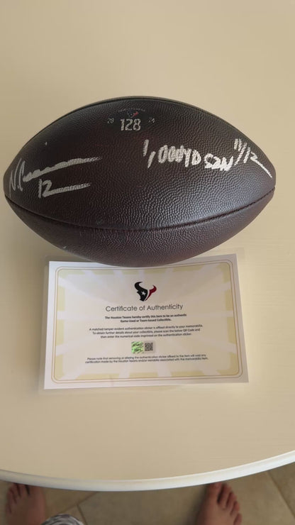 Nico Collins Signed GAME-USED Ball 💪 24/25 season Houston Texans NFL Inscribed "1,000yd SZN 11/12" Limited Edition of 12 💥