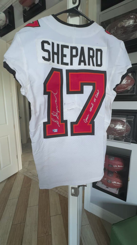Sterling Shepard Signed + Inscribed GAME WORN 10/20/25 Tampa Bay Buccaneers Jersey vs Detroit Lions Also includes COA 🛡️
