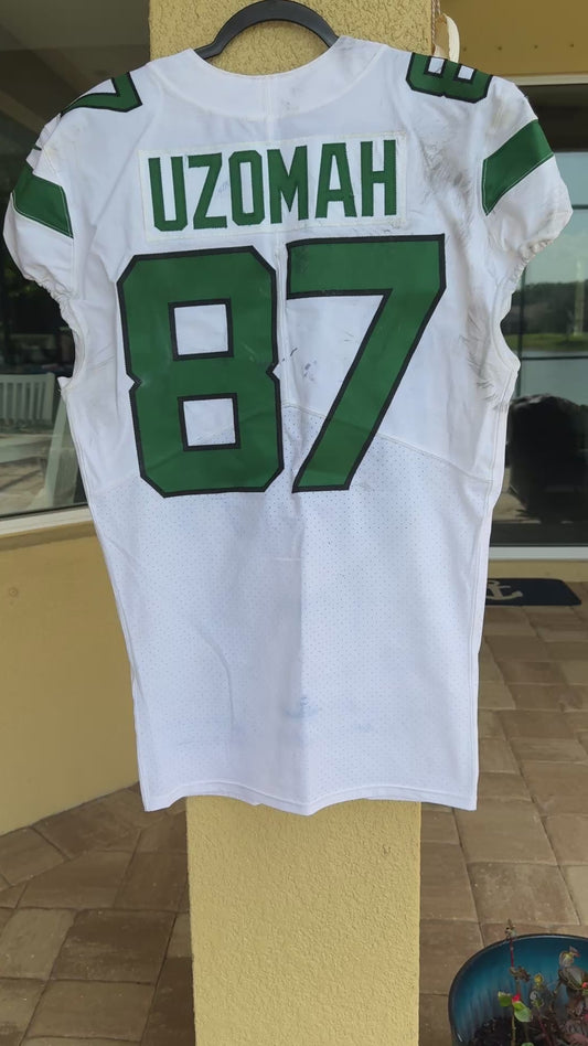 C.J. Uzomah GAME WORN/USED 💪 New York Jets Nike NFL Jersey 👕 with PSA Authenticity🛡️ Salute 2 Service Game