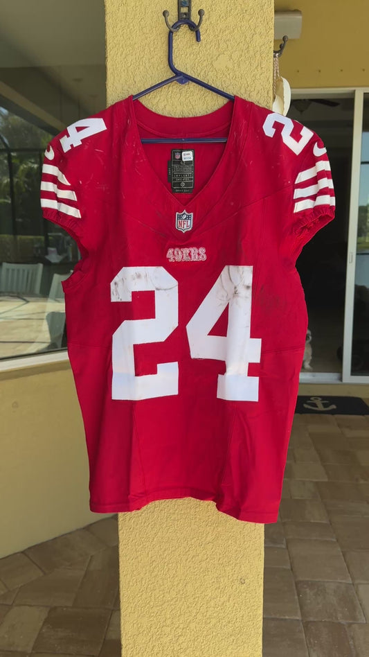 Jordan Mason GAME WORN 10/20/24 PHOTO MATCHED 📸 San Francisco 49ers NFL Jersey 👕 vs Kansas City Chiefs Also includes PSA COA 🛡️