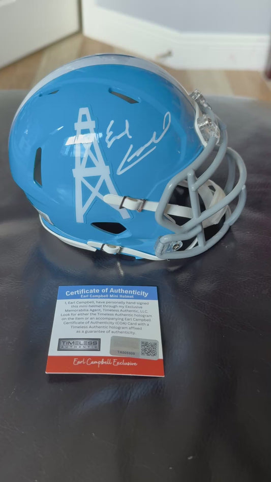Earl Campbell Hand Signed 🖊️ Houston Oilers mini speed NFL Helmet 🏈 Also includes COA 🛡️