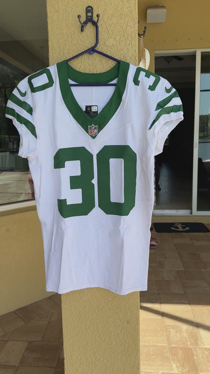 Michael Carter II GAME USED 💪 10/06/2024 New York Jets Nike NFL Jersey 👕vs. Minnesota Vikings London Matchup 🌍 Also includes PSA Authenticity🛡️
