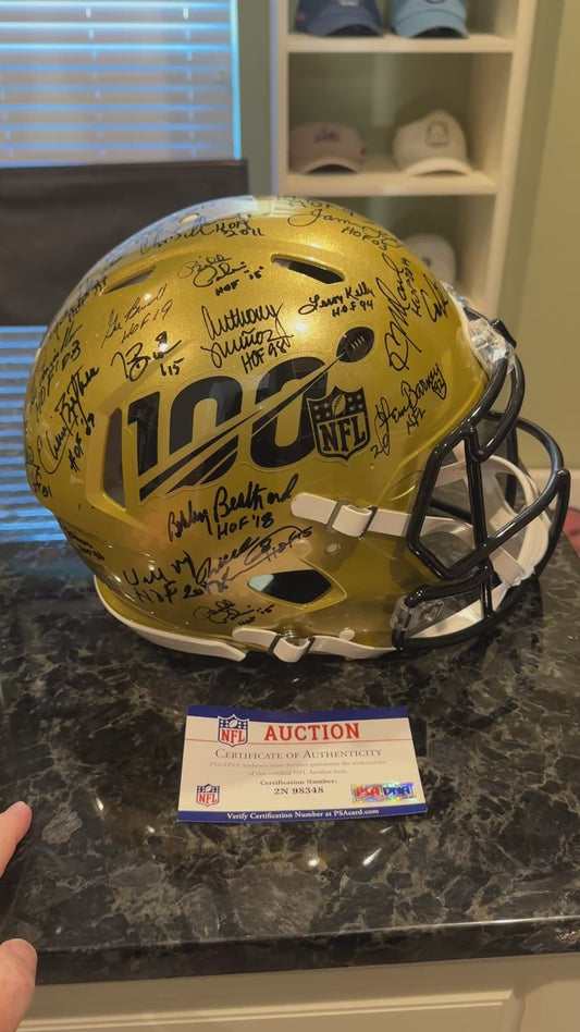 Multi Signed over 25 signatures ✍️ Gold 🟡 100th 💯 Season Authentic Full-size Speed NFL Helmet ✨ with PSA 🛡️Authenticity 🖊️Tony Dungy Mel Renfro Tim Brown Bobby Beathard Anthony Muñoz