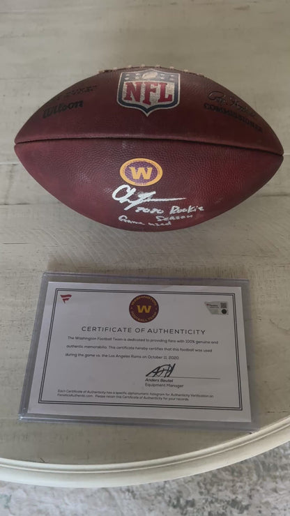 Chase Young GAME-USED & HAND-SIGNED Washington Commanders | NFL Wilson Duke Football – “2020 Rookie Season Game Used” Inscription | 10/11/20 vs. Rams | Fanatics COA ❤️💛