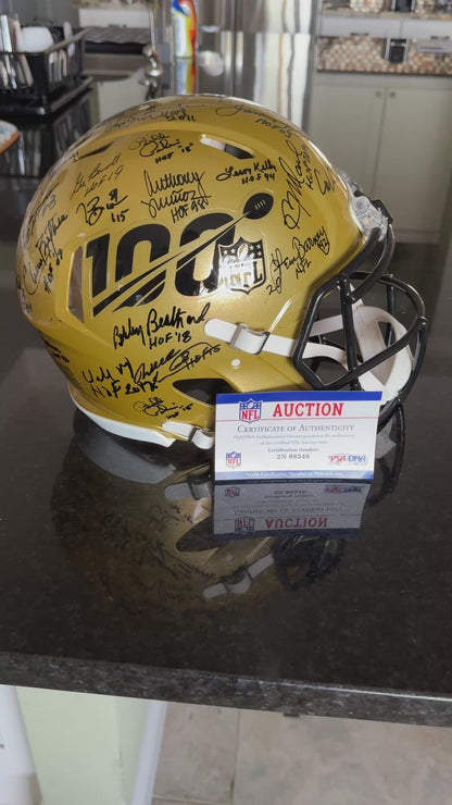 Multi Signed over 25 signatures ✍️ Gold 🟡 100th 💯 Season Authentic Full-size Speed NFL Helmet ✨ with PSA 🛡️Authenticity 🖊️Tony Dungy Mel Renfro Tim Brown Bobby Beathard Anthony Muñoz