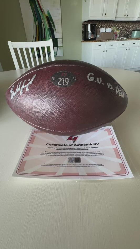 Baker Mayfield GAME USED 💪 PHOTO MATCED 📷 Tampa Bay Buccaneers Signed & Inscribed 🖊️ Wilson Duke Ball vs Broncos Proof of Authenticity included 🛡️