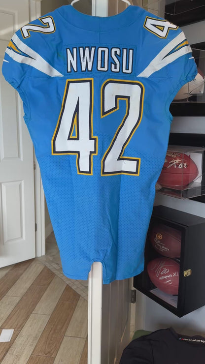 Uchenna Nwosu GAME WORN💪11/18/19 LA Chargers vs. Chiefs🪶NFL Jersey🎽PSA COA