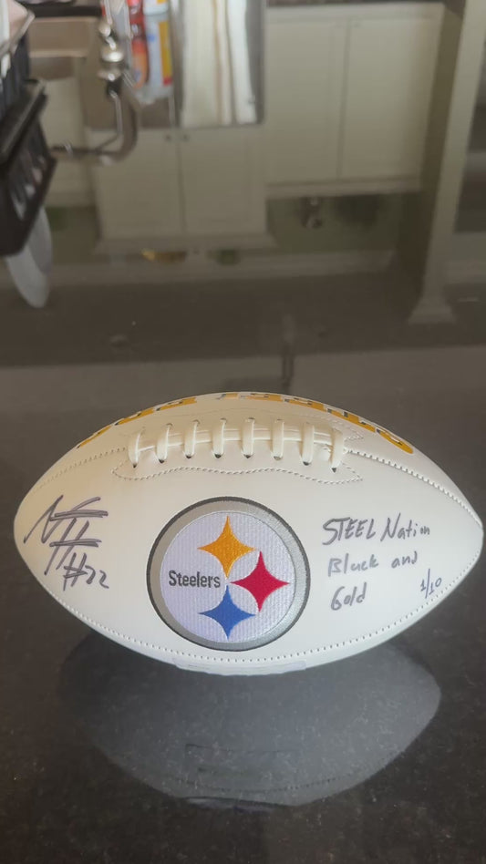 Najee Harris 💪Signed ✍️Pittsburgh Steelers LIMITED EDITION Football with Inscription Inc. Fanatics Hologram 🛡️