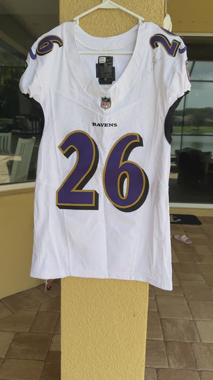 Geno Stone GAME WORN💪(10/15/2023) On-Field Baltimore Ravens💜NFL Jersey 🌍vs. the Titans