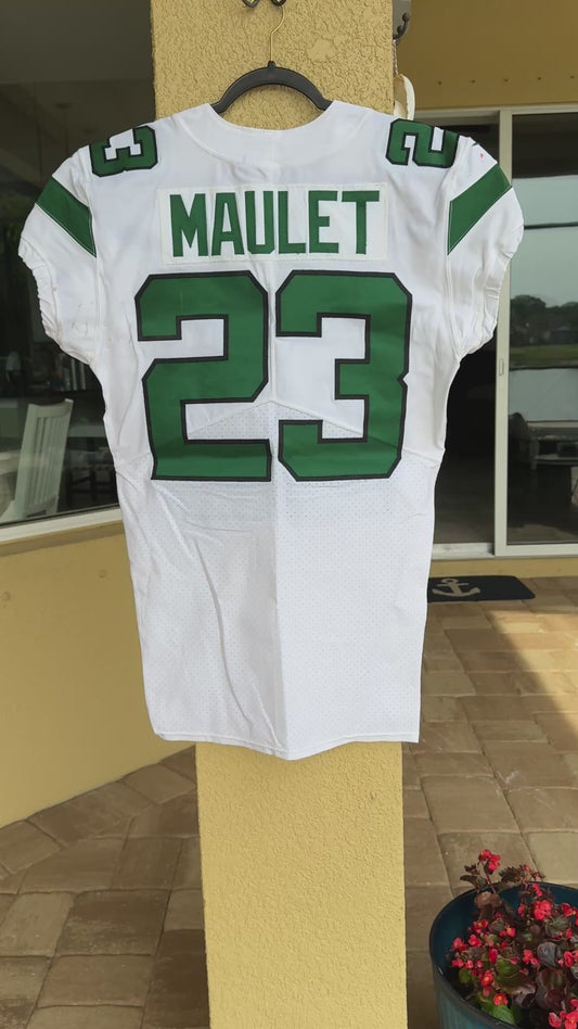 Arthur Maulet GAME WORN 💪 New York Jets Nike NFL Jersey 👕 vs. Buffalo Bills Also features official BWJ memorial patch + PSA COA🛡️