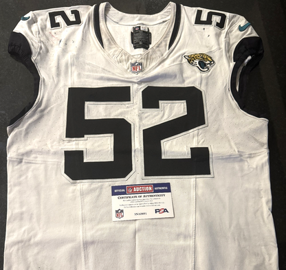 DaVon Hamilton GAME USED 💪 09/29/24 PHOTO MATCHED 📸 Jacksonville Jaguars 🐆Nike NFL Jersey👕inc. PSA COA 🛡️ vs. Houston Texans